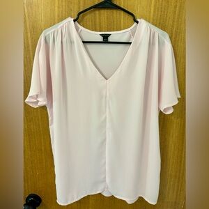 Ann Taylor Soft Pink V-Neck Flutter Sleeve Blouse